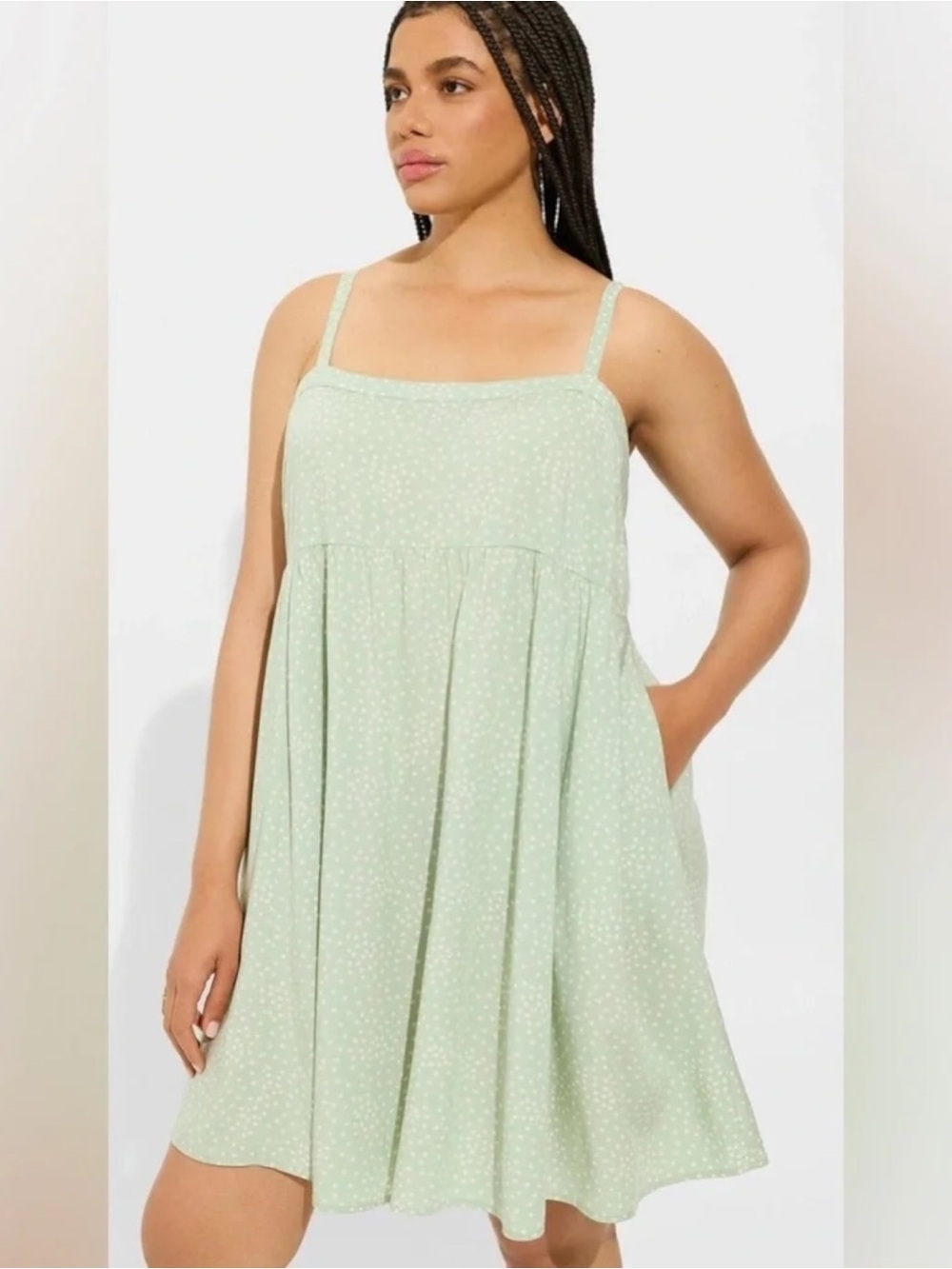 NWT Torrid Sage Polka Dot Challis Sleeveless Swing Dress Pockets Sz 2 18/20